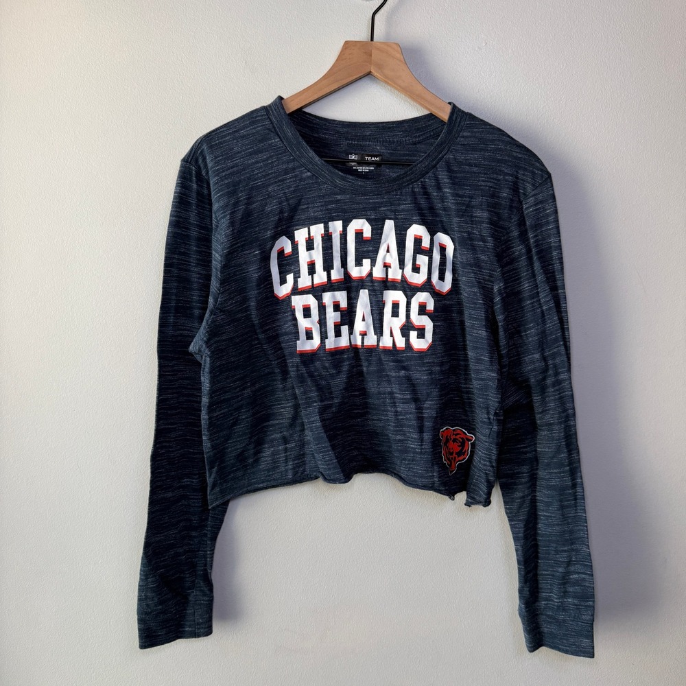 NFL Team Apparel Chicago Bears Women's Long Sleeve Cropped T-Shirt Navy Large